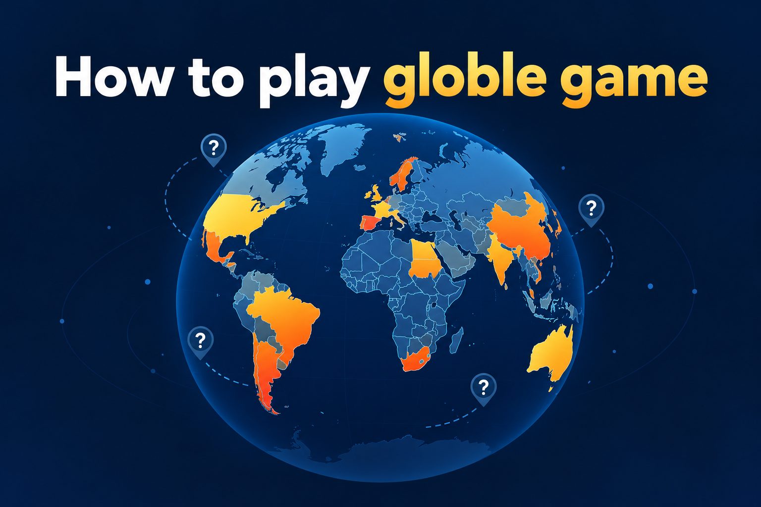 Colorful world map puzzle with a globe and location markers for the Globle geography game