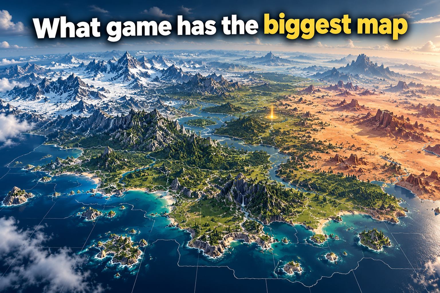 Fantasy adventurer overlooking a vast open-world game map